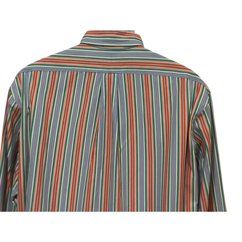 Ralph Lauren‎ Men Shirt L Button Down Orange Multi Stripe Navy Pony Button Down